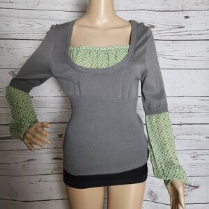 Studio M Fairy Grunge Knit Tunic Sweater Gray & Green –  Medium NWT